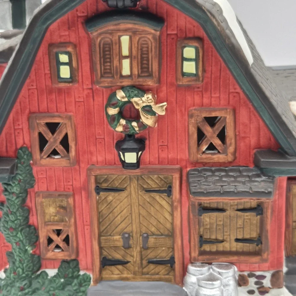 Vintage Dicken's Village O'Well Heartland Valley Village Red Barn With Silo  NEW